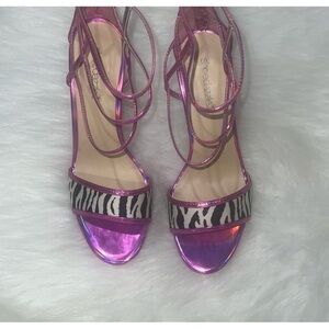 🎄Shoe Dazzle Pink Zebra Strappy Heels